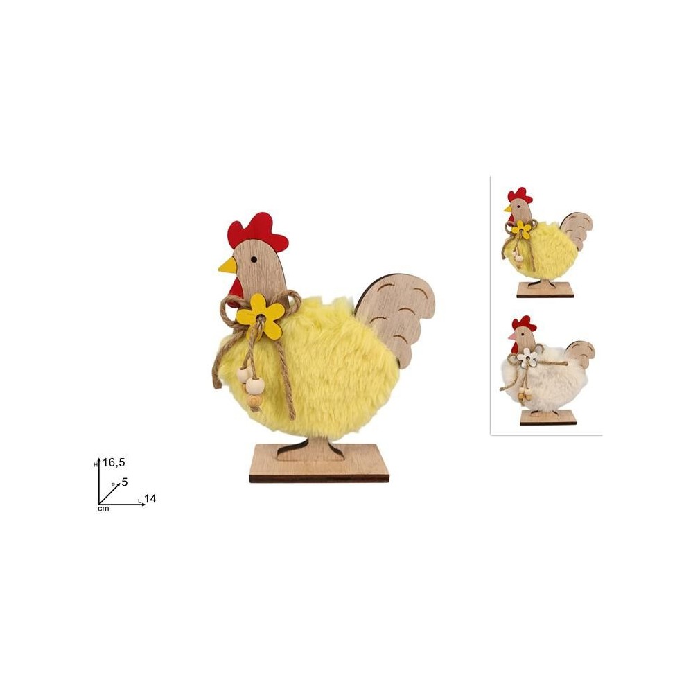 GALLINA 16.5 CM IN LEGNO C PELLICCIA 2 COL